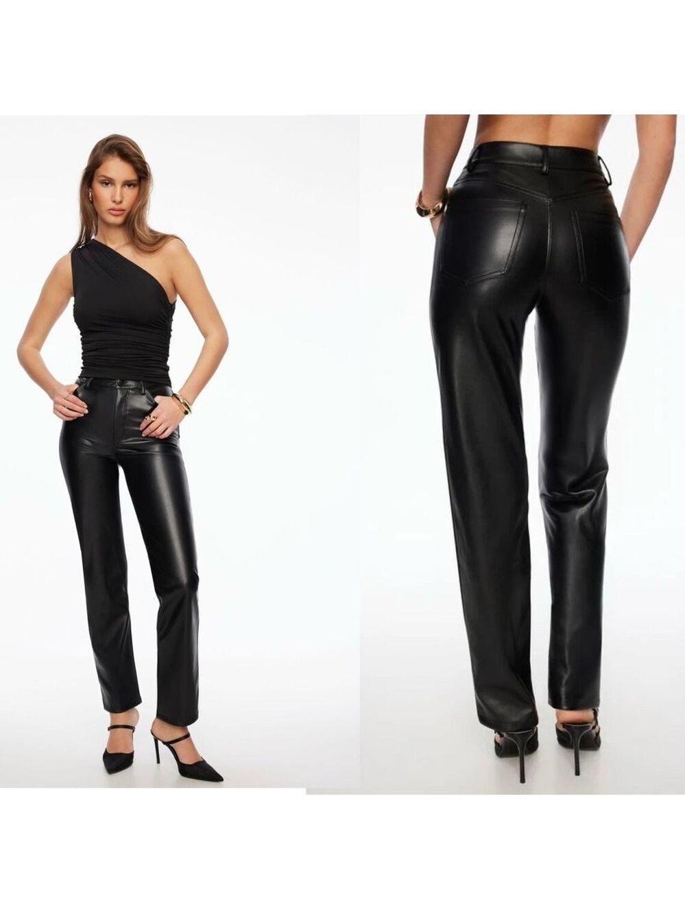 Dynamite black Gisele Straight Leg Faux Leather Pleather Vegan Pants 6 NWOT